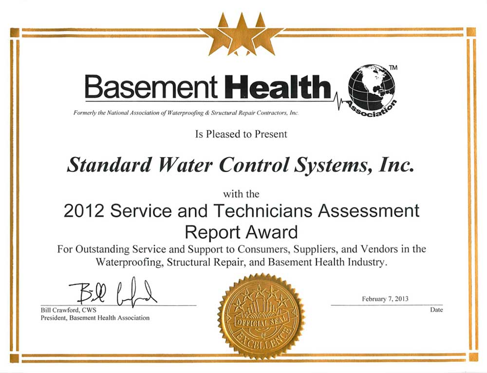 Basement Health Assessment Report Award.