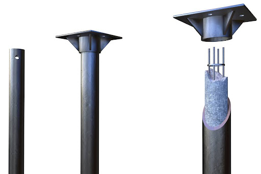 helical piles fill with concrete and reinforcing - isolated digital industrial 3D illustration