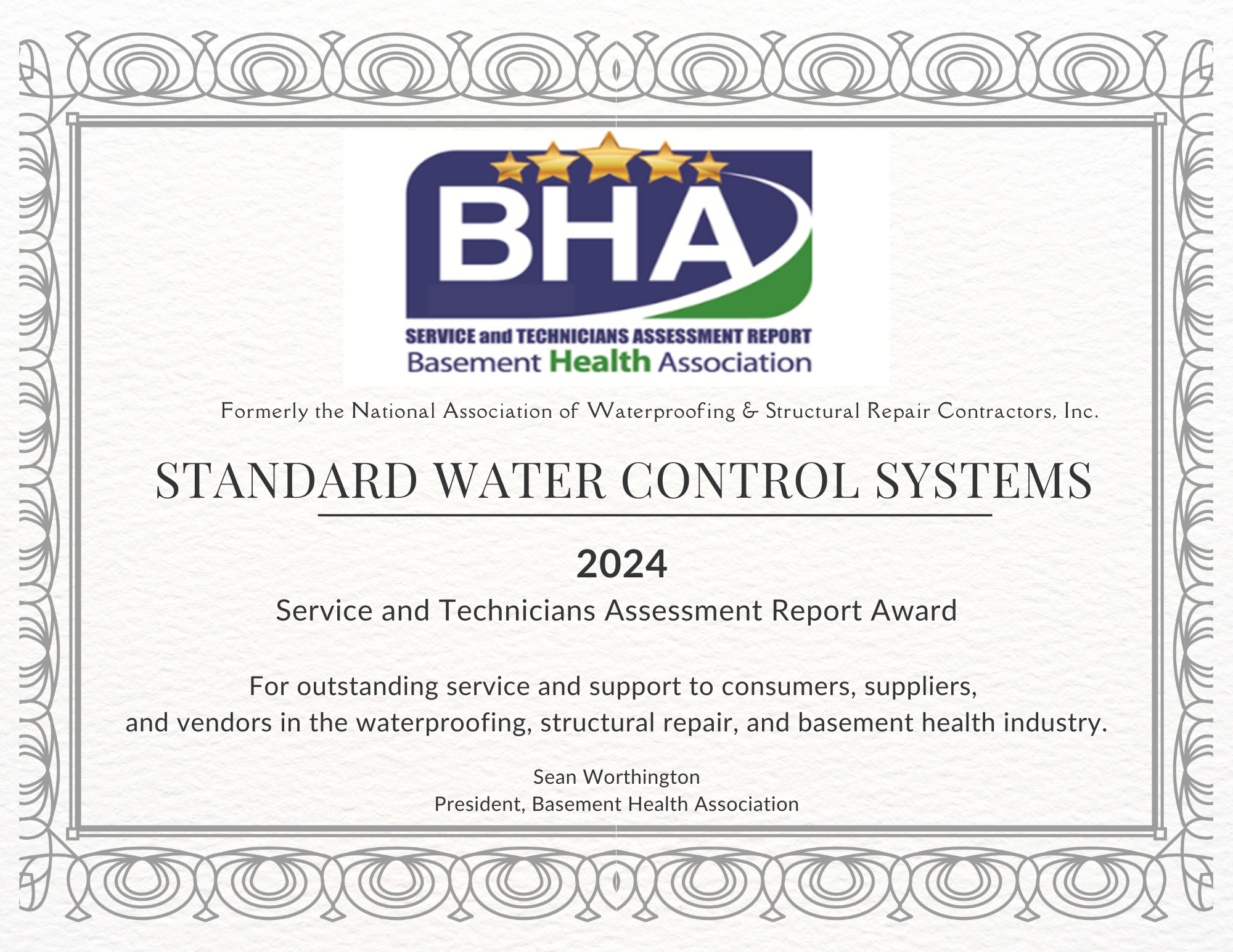 Basement Health Association award 2024